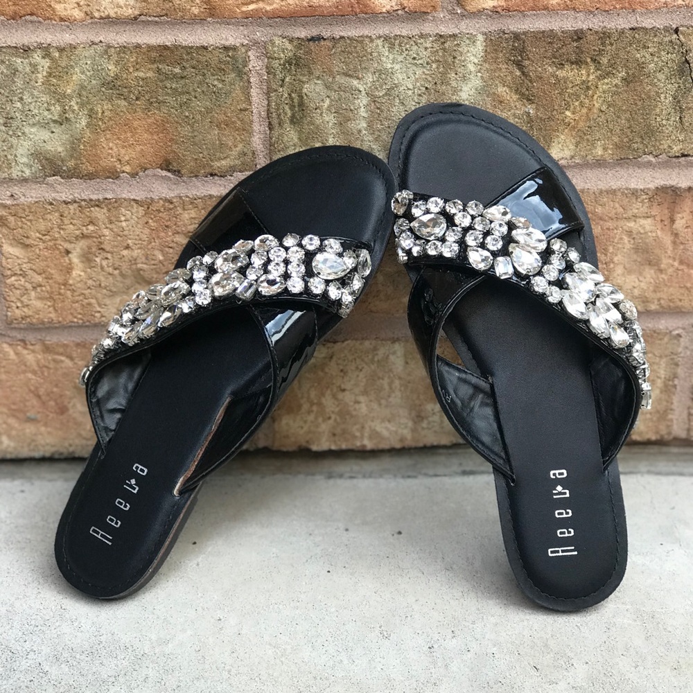 Diamond like embellished black flats. Size 39